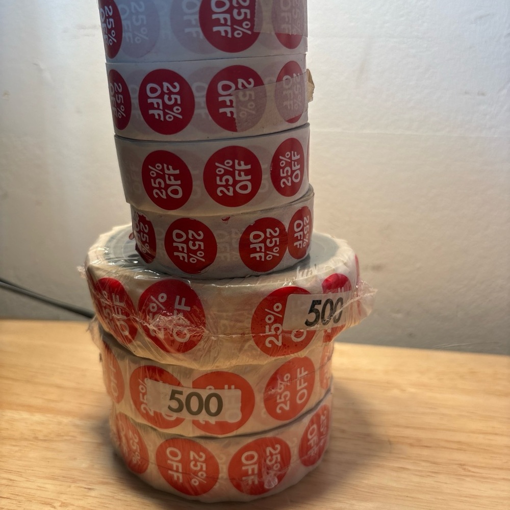 7 Rolls of 25% Off Discount Stickers